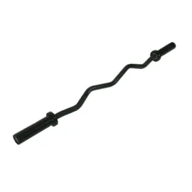 Black curl barbell with angled grips for weightlifting.