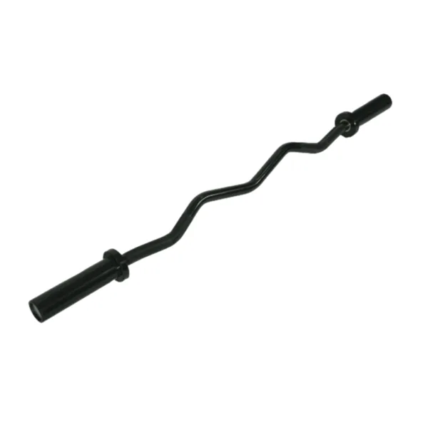 Black curl barbell with angled grips for weightlifting.