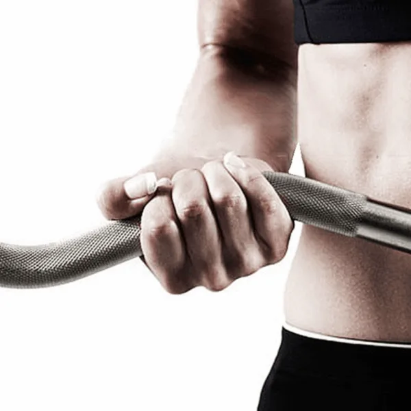 Person lifting a barbell, focusing on arm and core muscles.