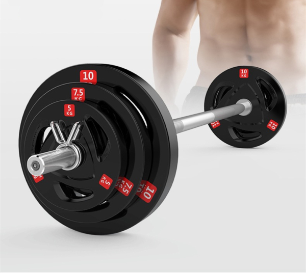20kg Olympic Barbell and 60kg rubber-coated weights.