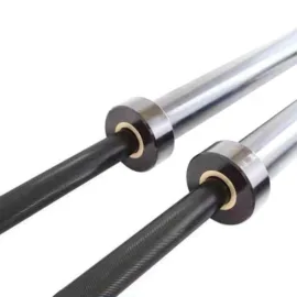 Detailed view of a barbell, focusing on the intricate details and texture.