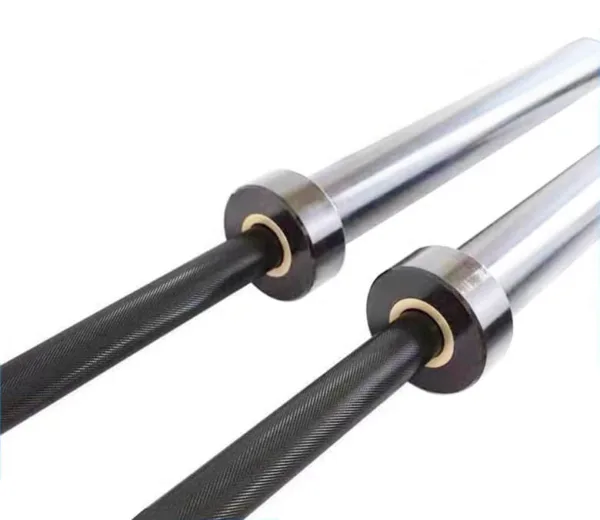 Detailed view of a barbell, focusing on the intricate details and texture.