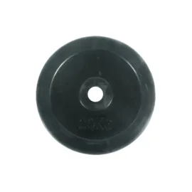 Black 20kg weight plate with central hole.