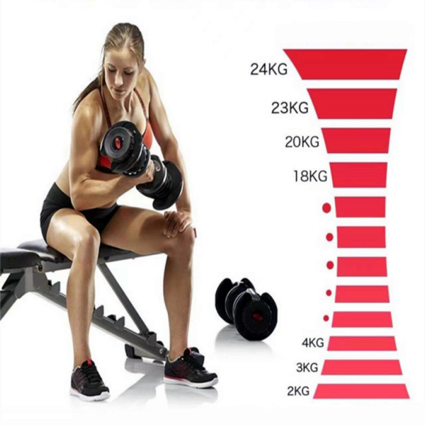 A woman lifting a 24kg dumbbell