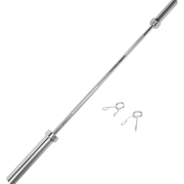 Barbell with two spring collars on a white background.
