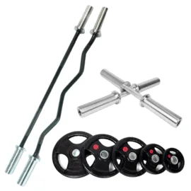 90kg Weights Set, complete with Olympic Barbells and Dumbbells.