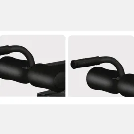 Close-up of black exercise equipment handles on a white background.