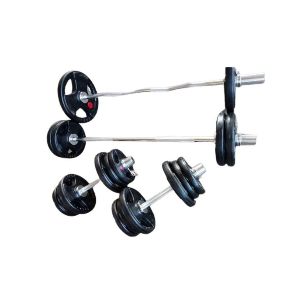 Dumbbell + Curl Bar Weights Set | Olympic Bar with 70kg Rubber Coated Weights