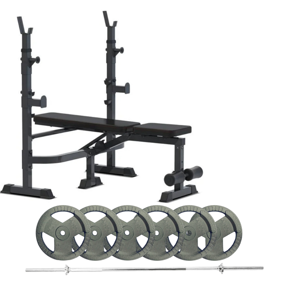Weight Bench With Rack and Barbell Weights Set