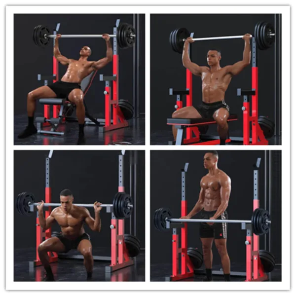 A man exercising on Squat Rack - Adjustable Bench Press Rack