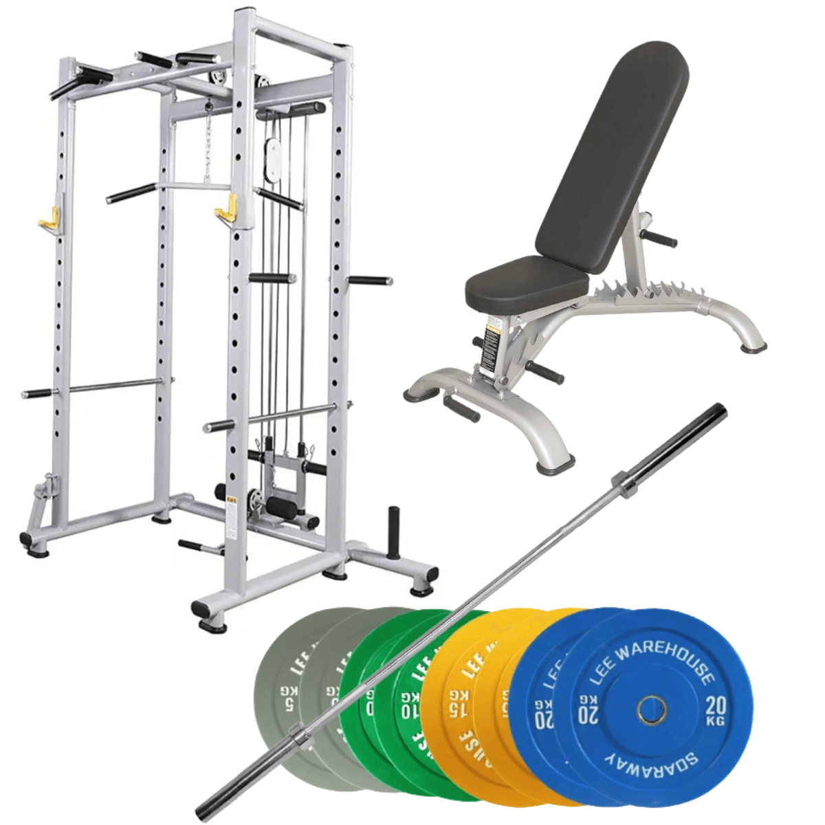 Power Cage with Barbell Set and Adjustable Bench