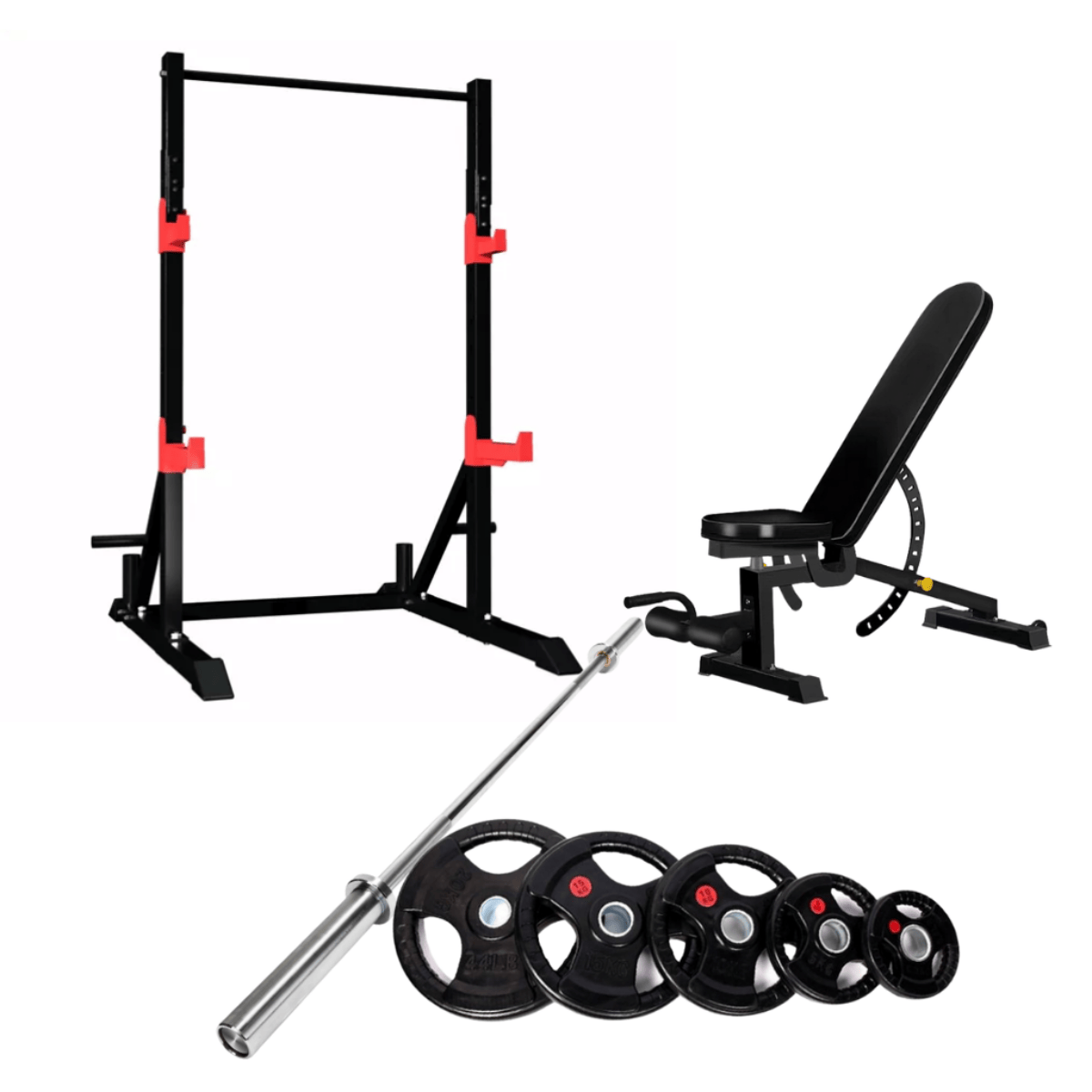 LC1 Squat Stands + Flat Bench + 100kg Weight Set Package