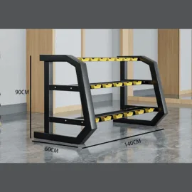 Three-Tier 10 Pair Dumbbell Rack maximize size with a functional rack.