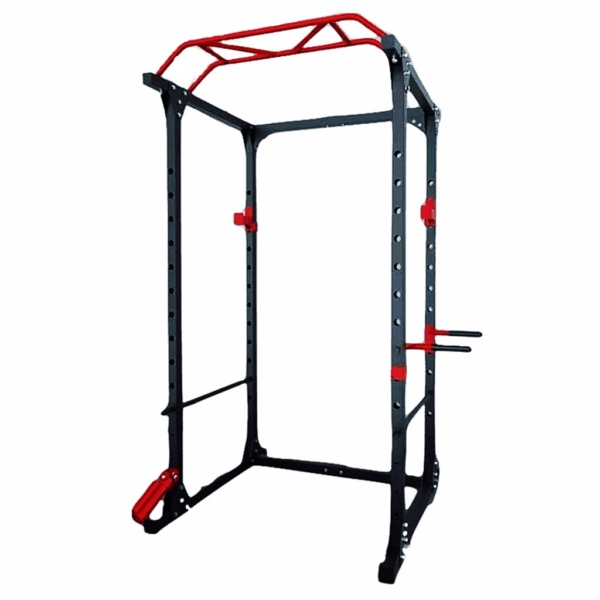 Black and red power cage on white background