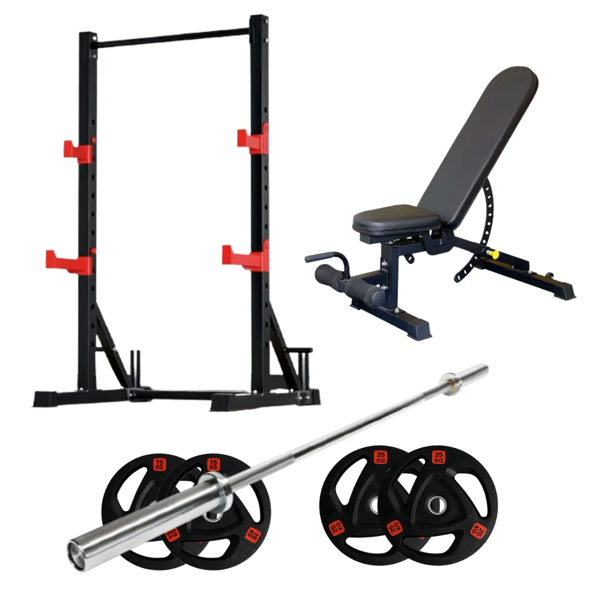 Squat Rack Model SS & bench & weight plates & Barbell