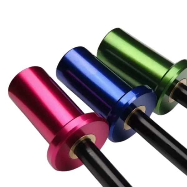 Colourful barbell handles on white background