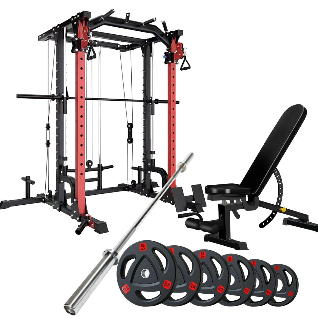 Smith Machine K2+Bench+7ft Barbell+80kg Weights