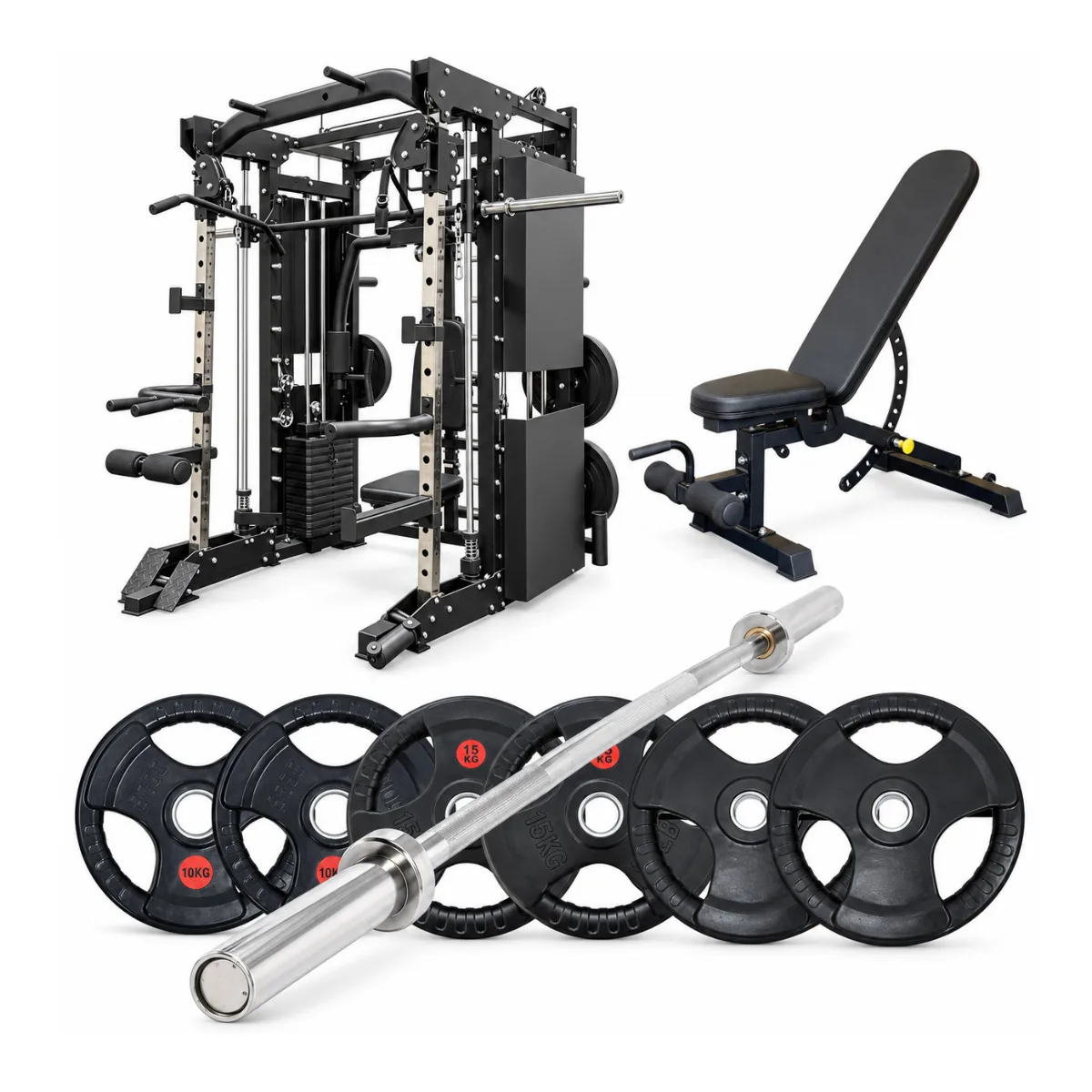 Smith Machine K9 Package 01100KG Plates & 700LB Barbell & Decline Bench