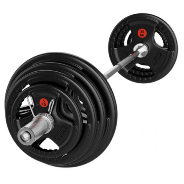 Olympic Weight Plates with Barbell for Home Gym Entry-Level Training Equipment Workout, Fitness, deadlifting and CrossFit.