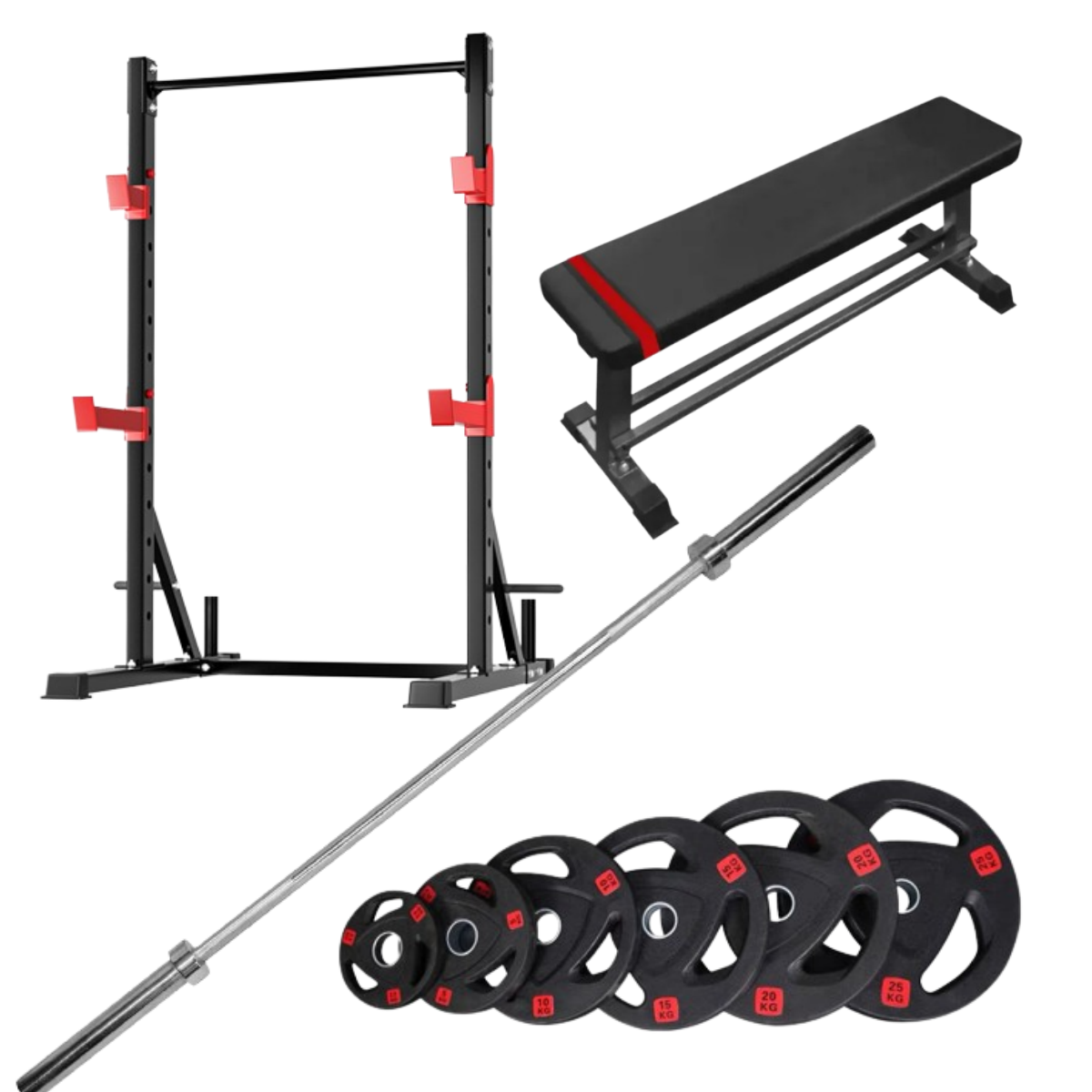 Squat Rack with Bench and 50KG Barbell Weights Set Lee Warehouse