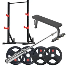 Squat Rack with Bench and 50KG Barbell Weights Set - Image 1