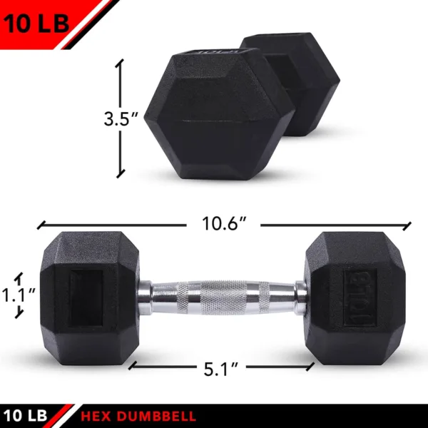 10LB Hex Dumbbell Size Measurements