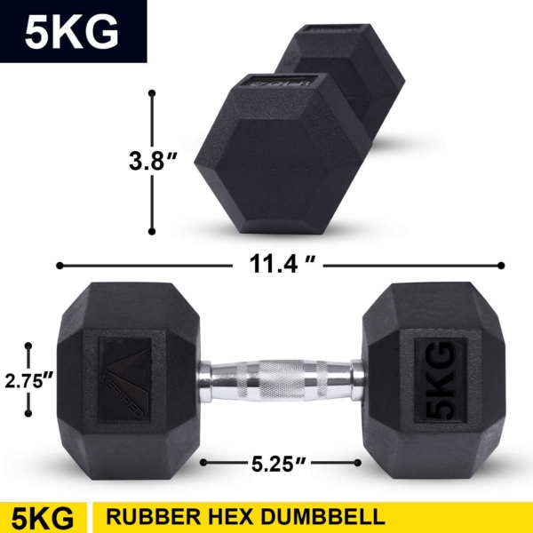 5Kg Rubber Hex Dumbbell - Black
