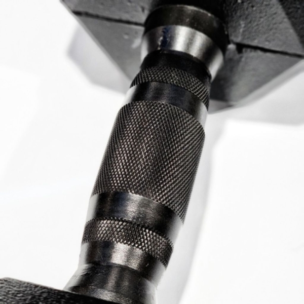 Close-up view of a dumbbell handle