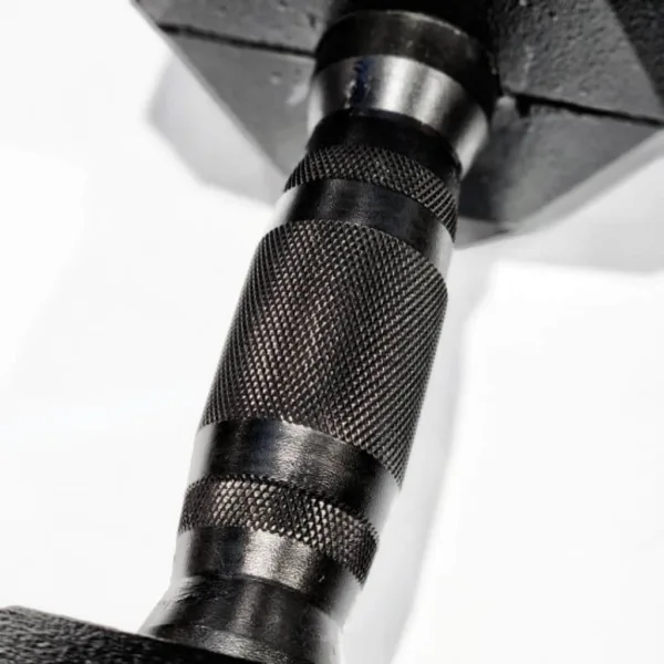Close-up view of a dumbbell handle