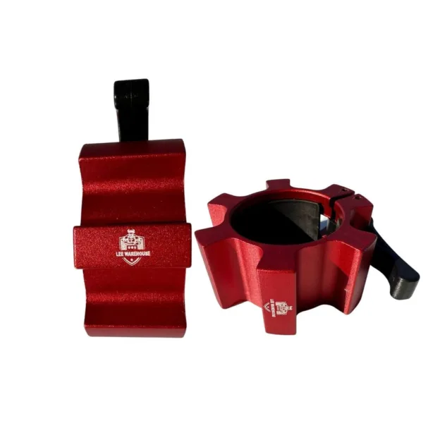 A pair of red olympic barbell collars