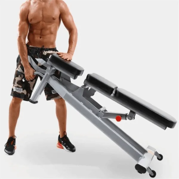 Display of the folding design feature of the commercial weights bench.