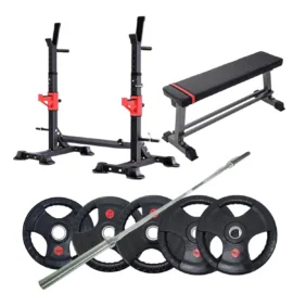Weight Bench with Rack Barbell Weights Package - Image 1