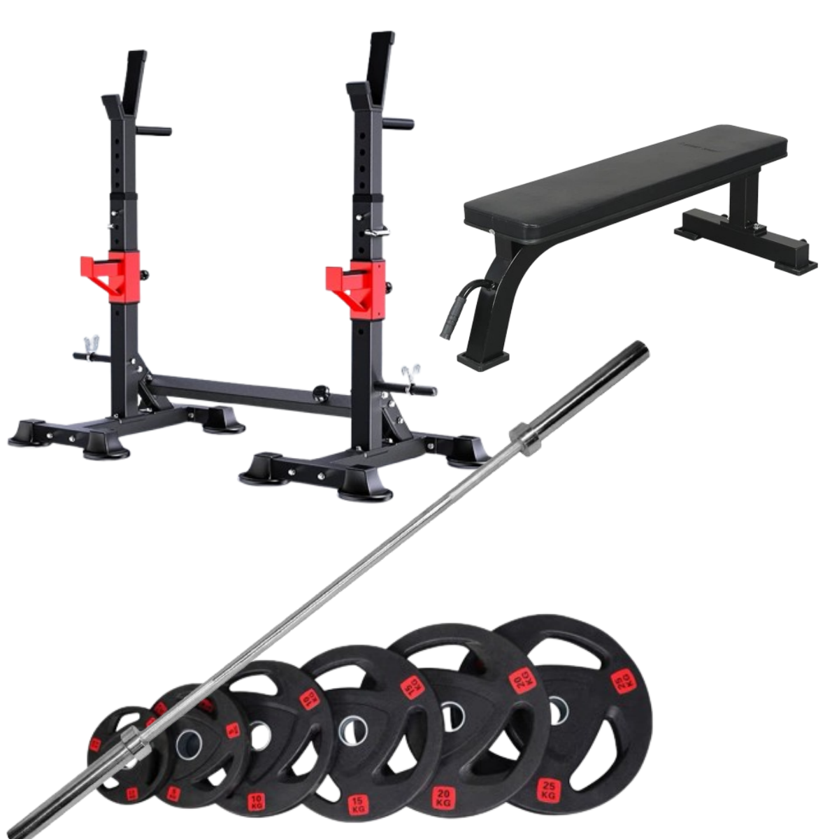 Weight Bench with Rack Barbell Weights Package