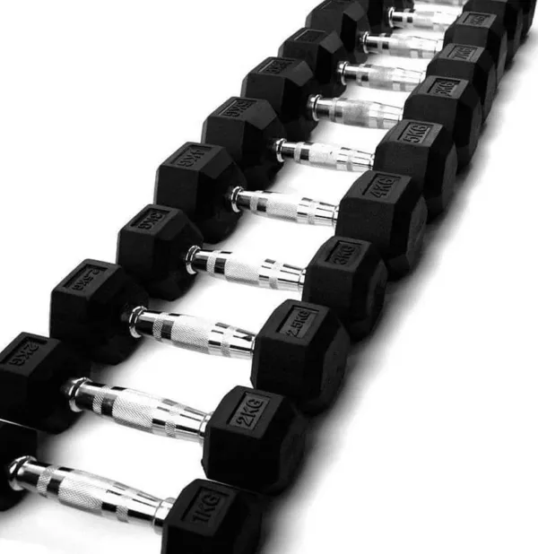 Hex dumbbells with chrome handel