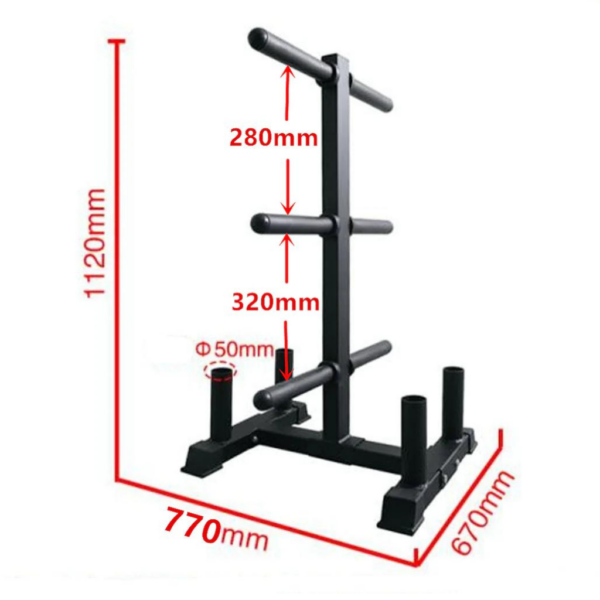 Olympic Size Plates Rack with 4 barbell holder