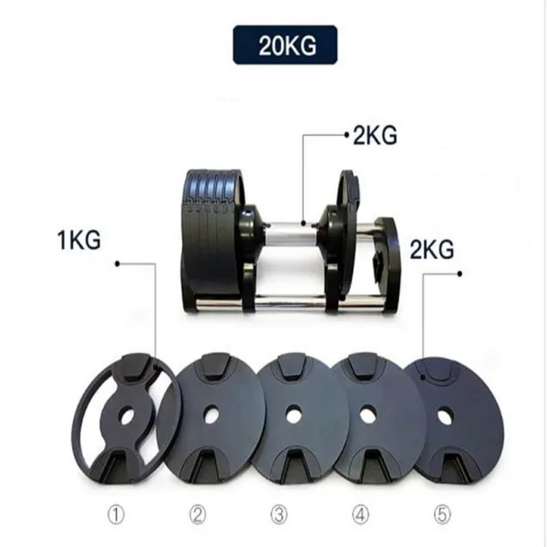 A 20kg dumbbell and a set of chrome weight plates