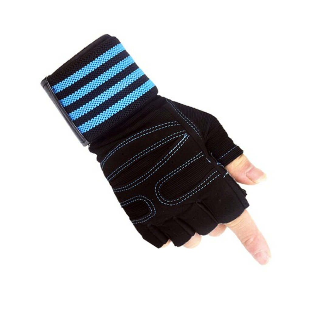 Gym Workout Gloves with Wrist Wrap Support – Blue