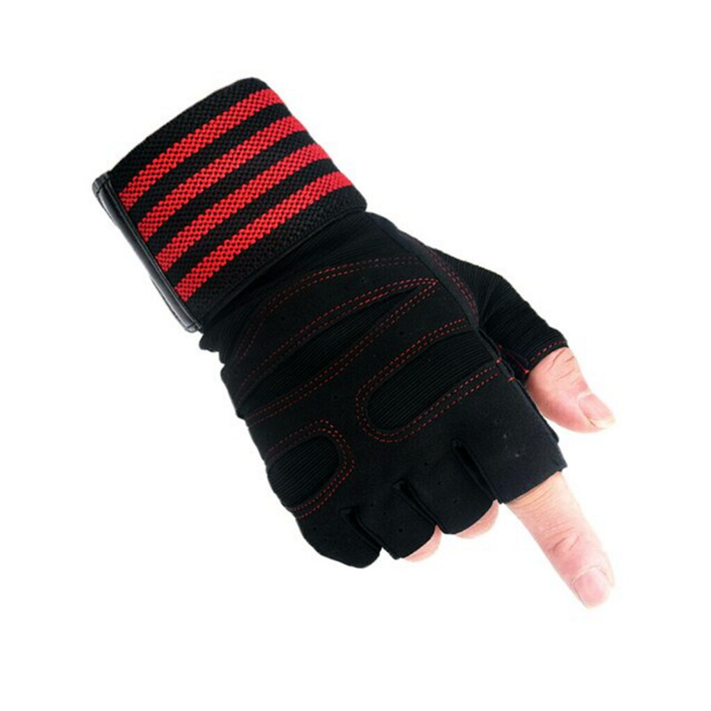 Gym Workout Gloves with Wrist Wrap Support – Red