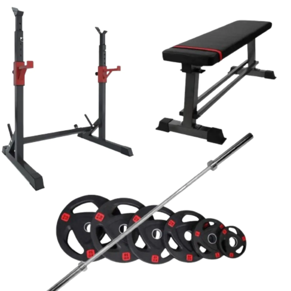 Weight Bench with Rack Barbell Weights Package