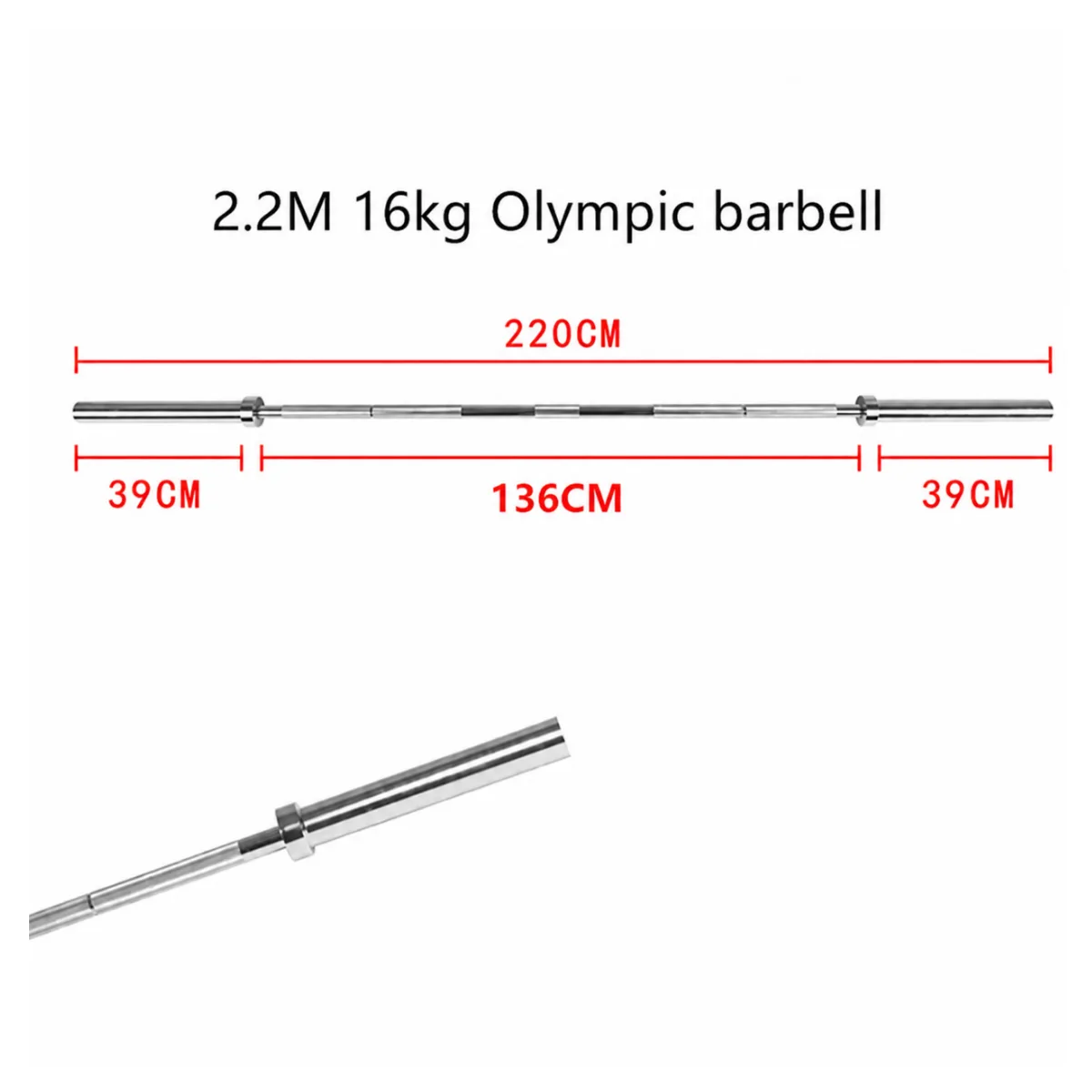 Olympic Barbel 2.2m 300LB 15kg Silver