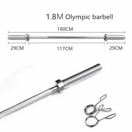 1.8M Olympic barbell with dimensions and spring collars shown.