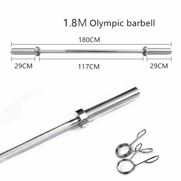 1.8M Olympic barbell with dimensions and spring collars shown.