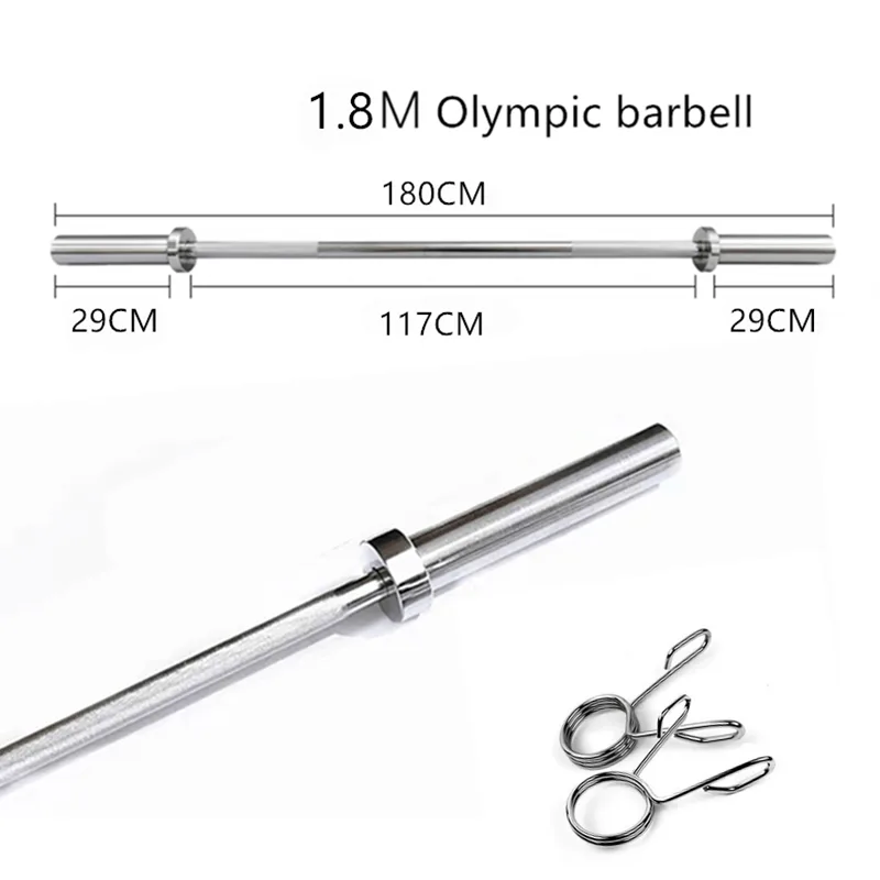 1.8M Olympic barbell with dimensions and spring collars shown.