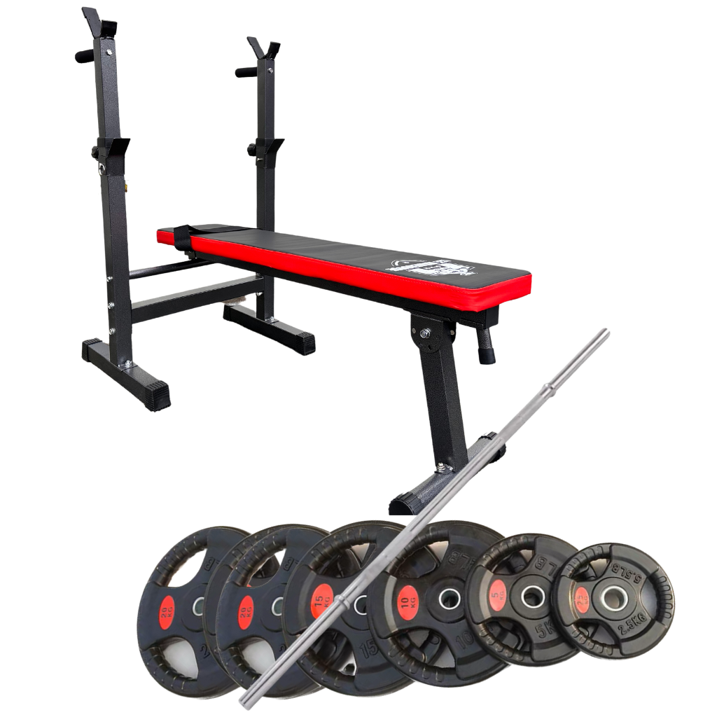 Flat Bench Press with Rack add barbell and weight plate