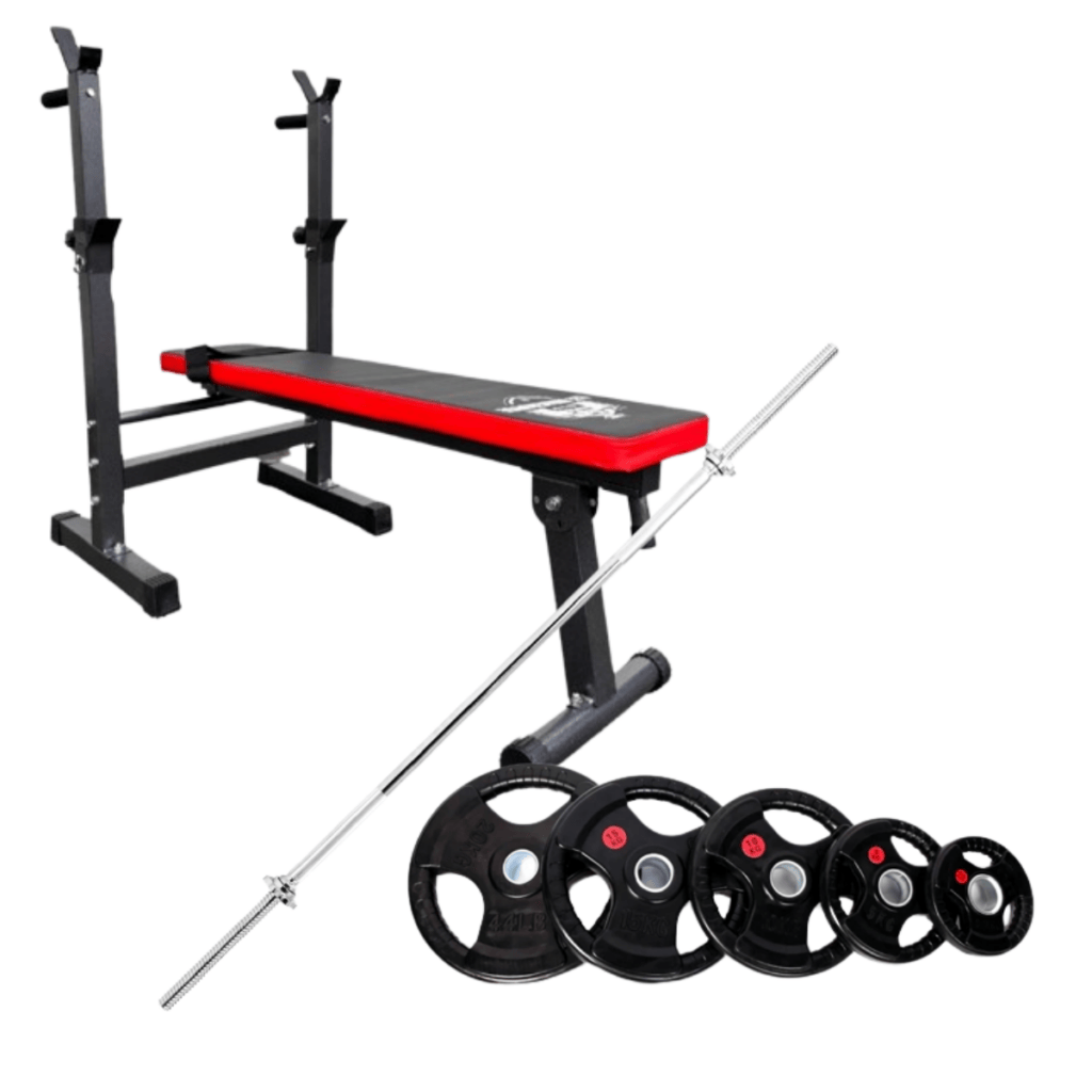 Flat Bench Rack with 5FT 25mm Barbell and 80KG Weights