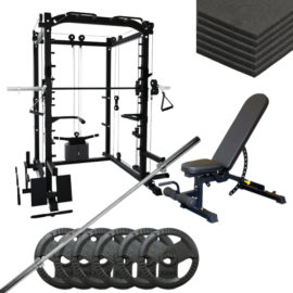 smith machine with bench and flooring