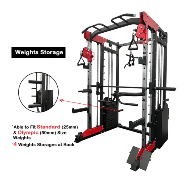 Smith Machine, providing varied resistance for a complete workout.