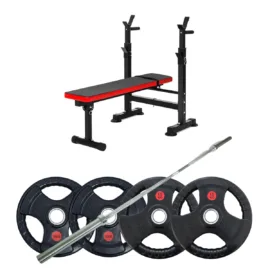 Flat Bench and 5FT Barbell plus 50kg Weights - Image 1