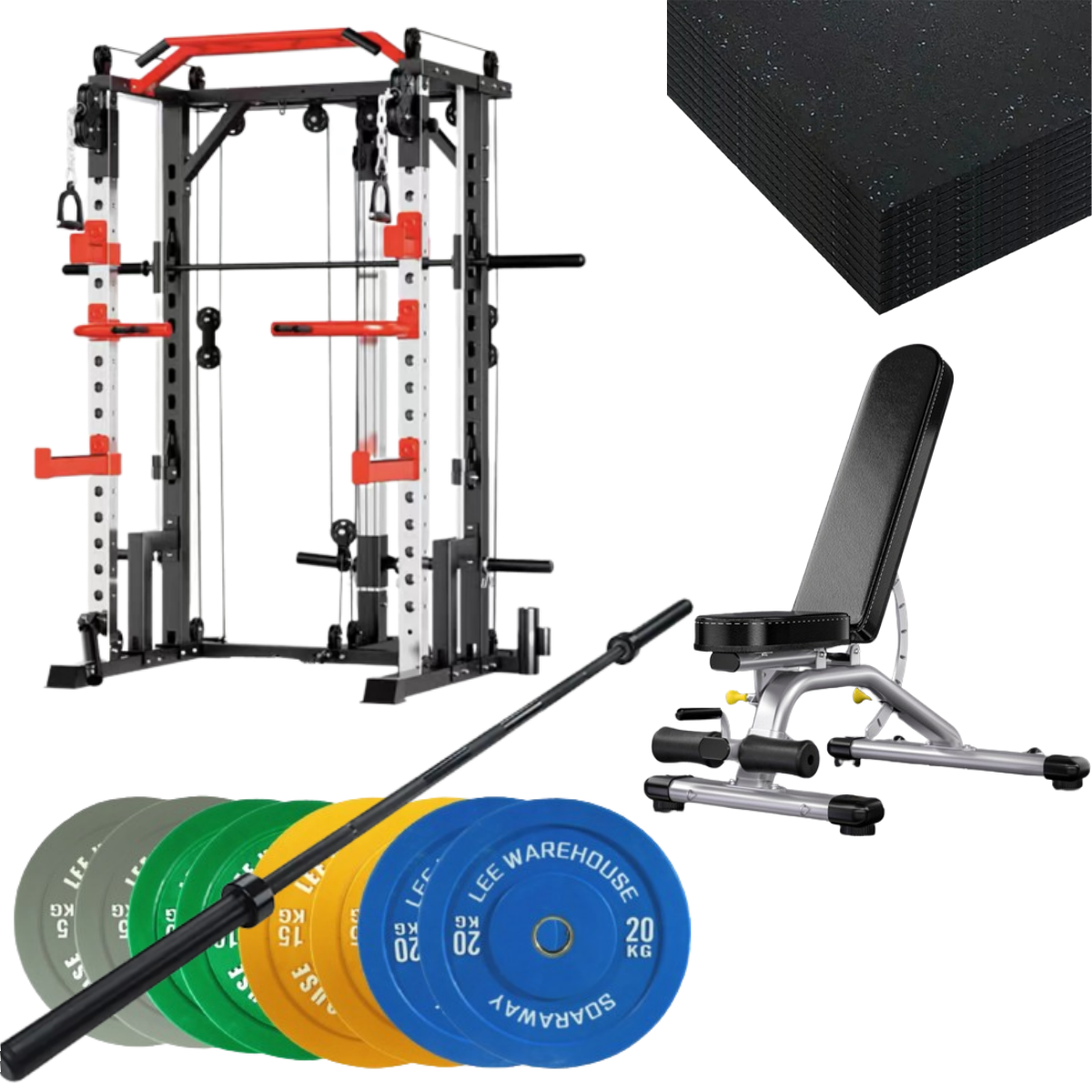 Smith Machine with Flooring and 80KG Plates and Bench