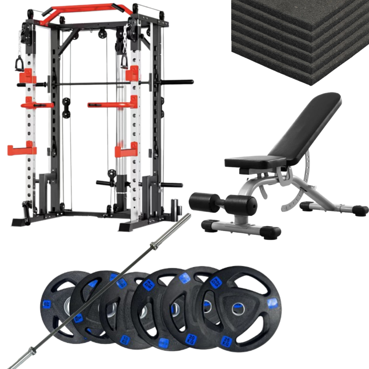 Smith Machine with Flooring and 80KG Plates and Bench